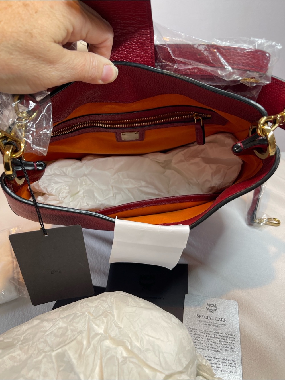 MCM Patricia Shoulder Bag Ruby Red Leather NWT Authenticated - Picture 8 of 15